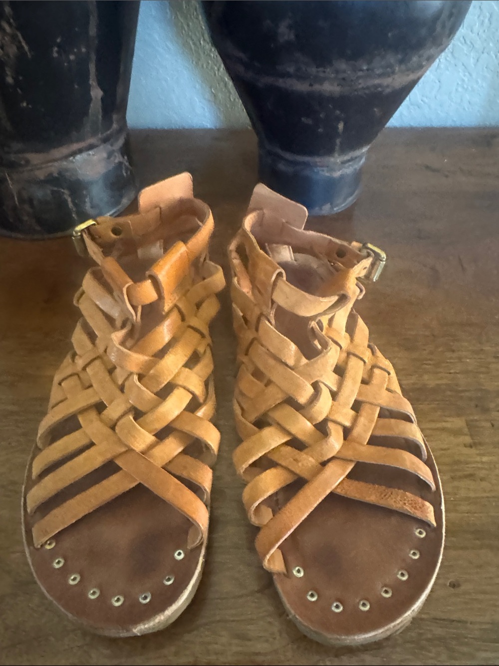 A.S.98 Woven Strappy Leather Sandals in Tan